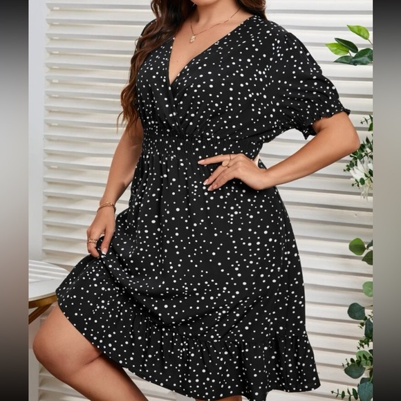 Boho polka dots puff sleeve A line dress - Picture 9 of 10